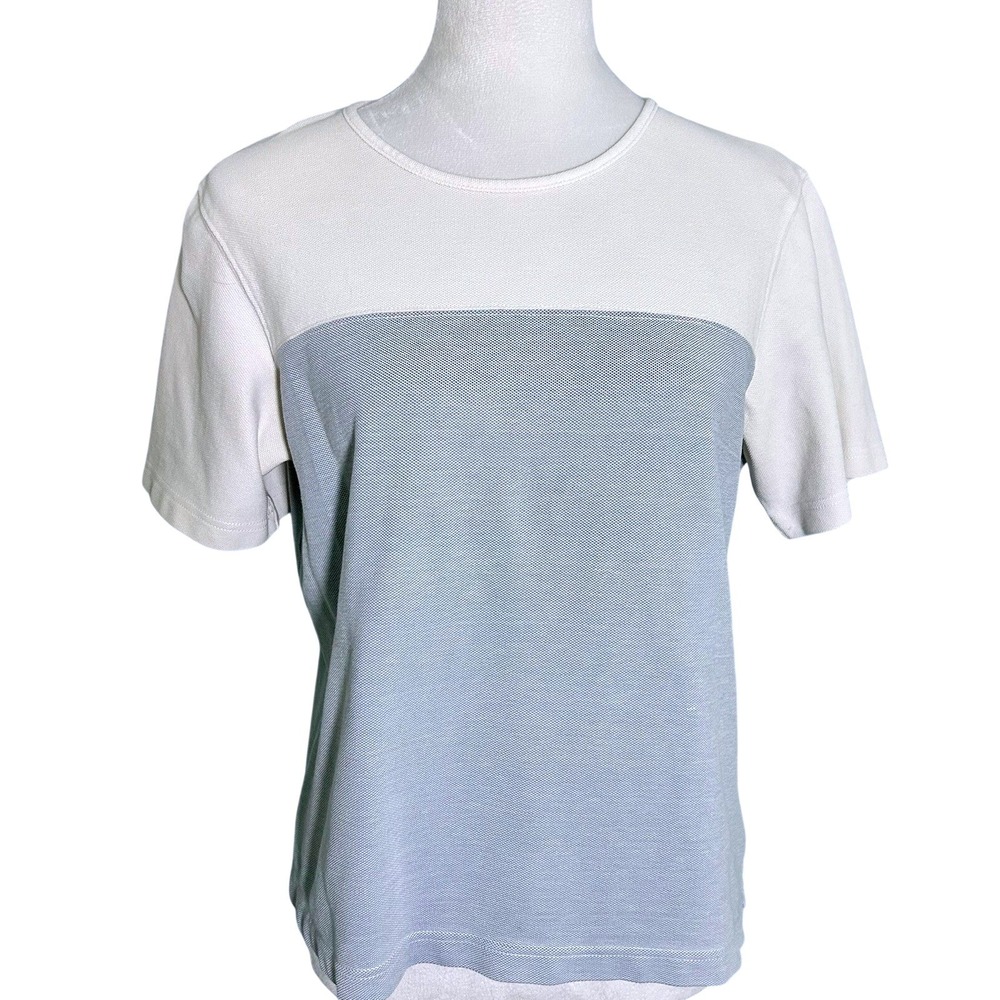Liz Claiborne Liz‎ & Co Womens Colorblock Cotton Pique Knit T-Shirt Blue White L
